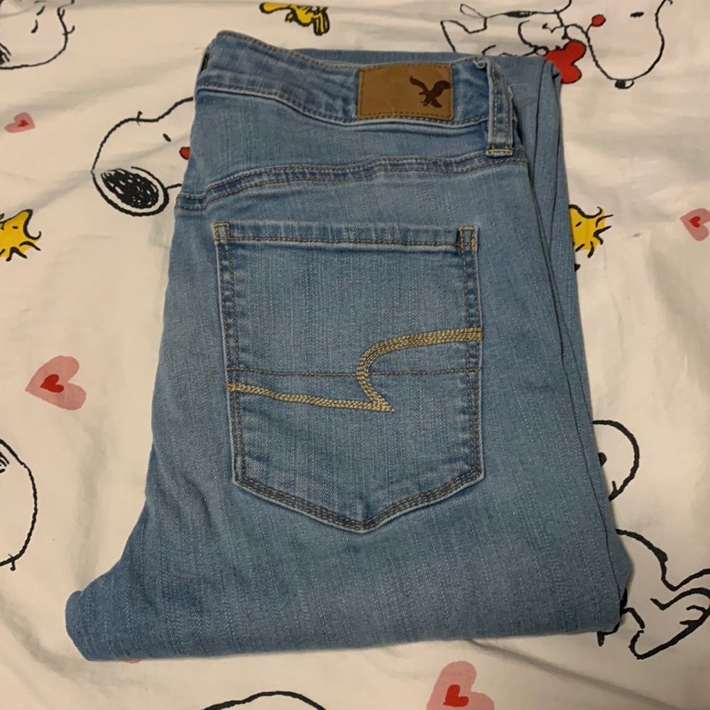 American Eagle Hi Rise Jeans Light Wash Size 8 Long Stretch